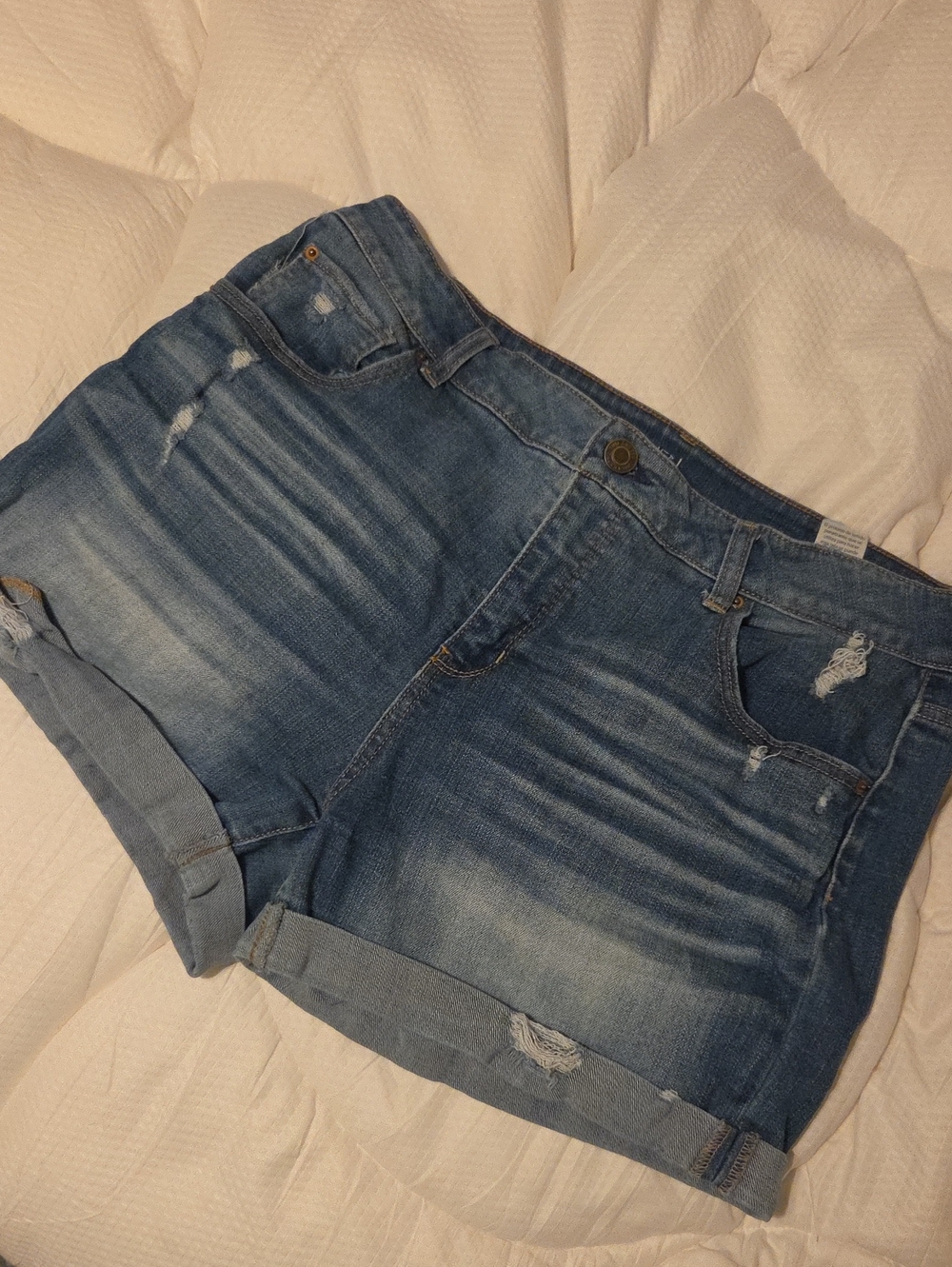Time and Tru Distressed Medium Blue Denim Shorts